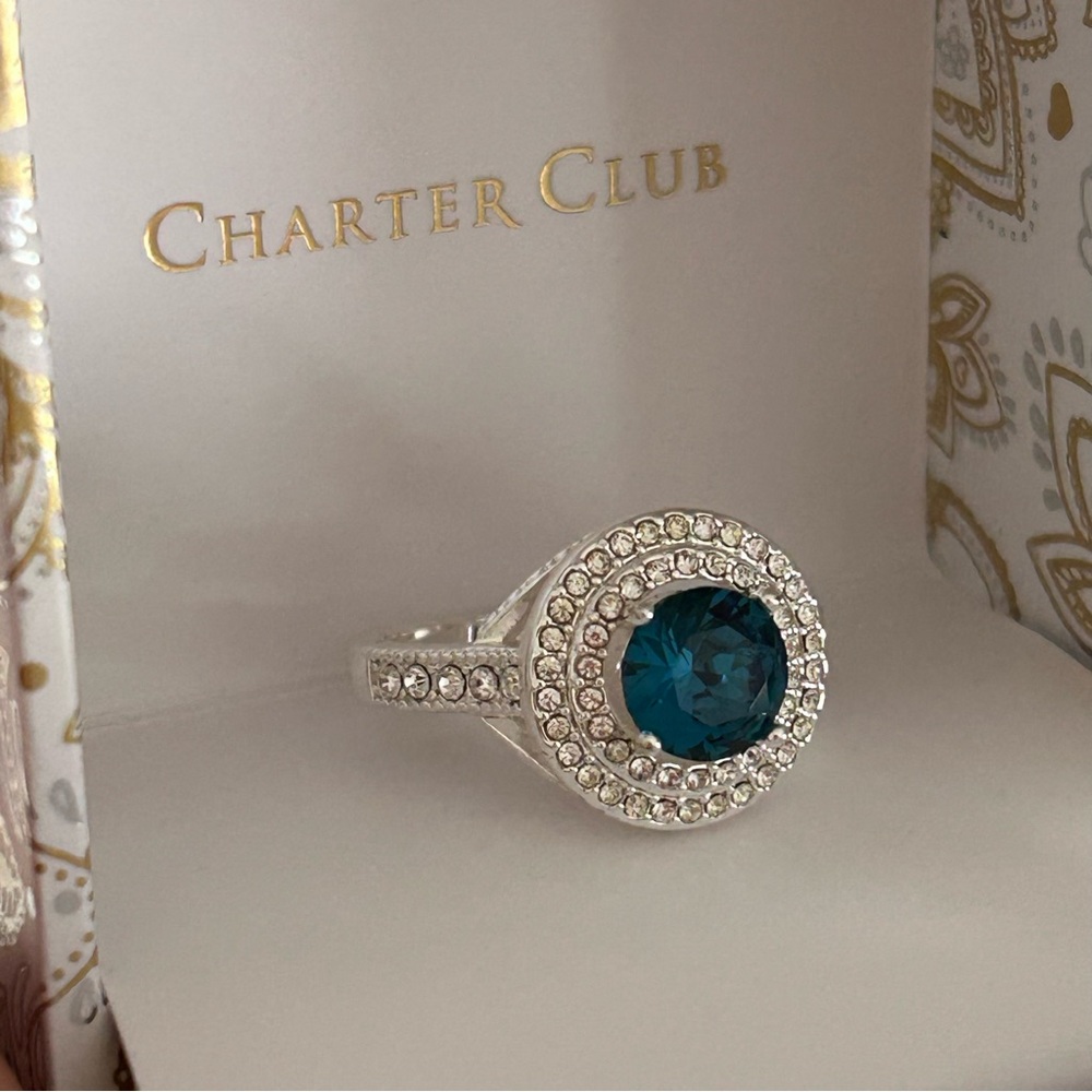 Charter Club Silver Ring with Deep Blue Gem - Picture 5 of 7